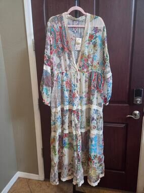 NWT Johnny Was Tiered Maxi Dress XL Floral Lace MSRP $445